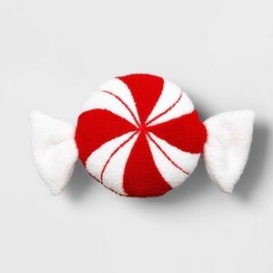 1 (One)Wondershop  Festive Red and White Peppermint Decorative  Candy  Pillows.